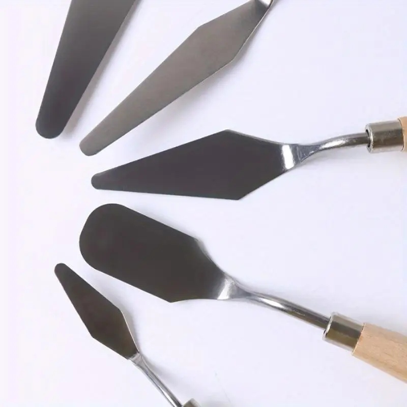 1set Scraper Oil Painting Stainless Steel Gouache Palette Knife Textured Lotus Handle