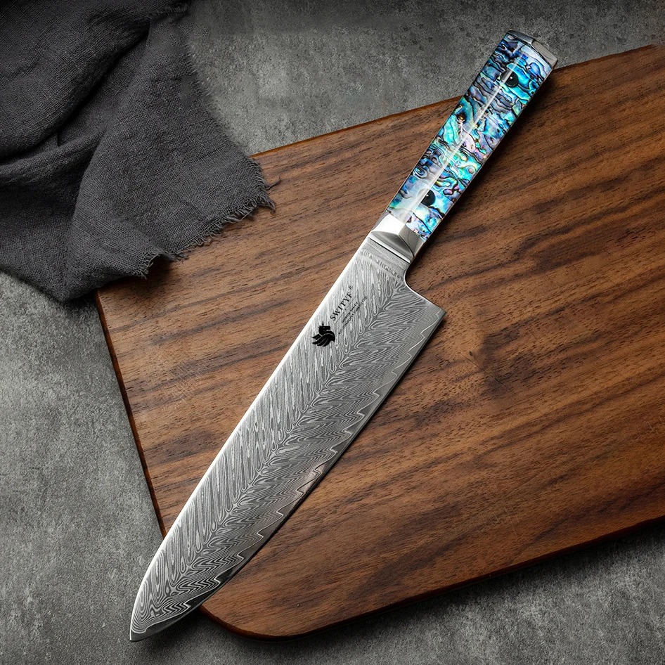 Chef Knife 73 Layers Damascus AUS-10 Steel Blade Sharp Cleaver Slicing Japanese Kitchen Knife Hexagonal Abalone Shell Handle