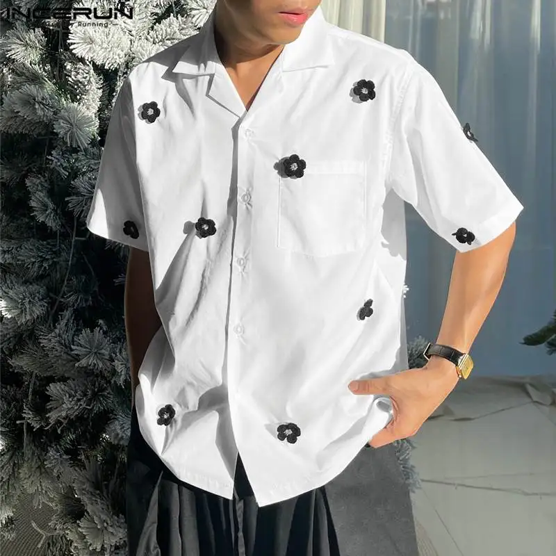 2024 Men Shirt Patchwork Lapel Short Sleeve Casual Men Clothing Summer Loose Korean Streetwear Fashion Male Shirts S-5XL INCERUN