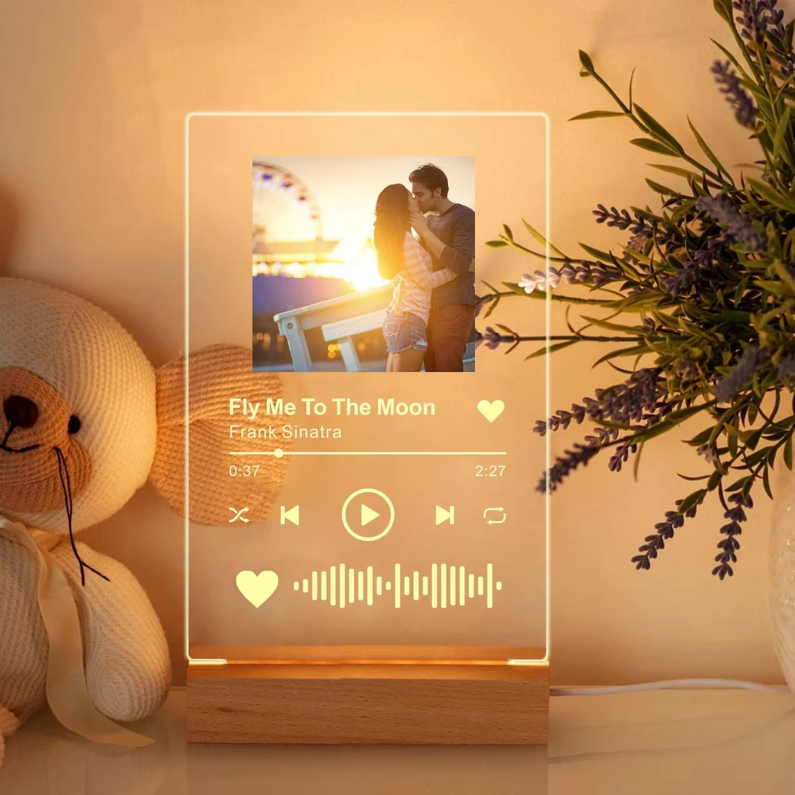 Personalized Music Song Spotify Photo Plaque LED Night Light Valentine\'s Day Customized Gifts For Couples With Favorite Song