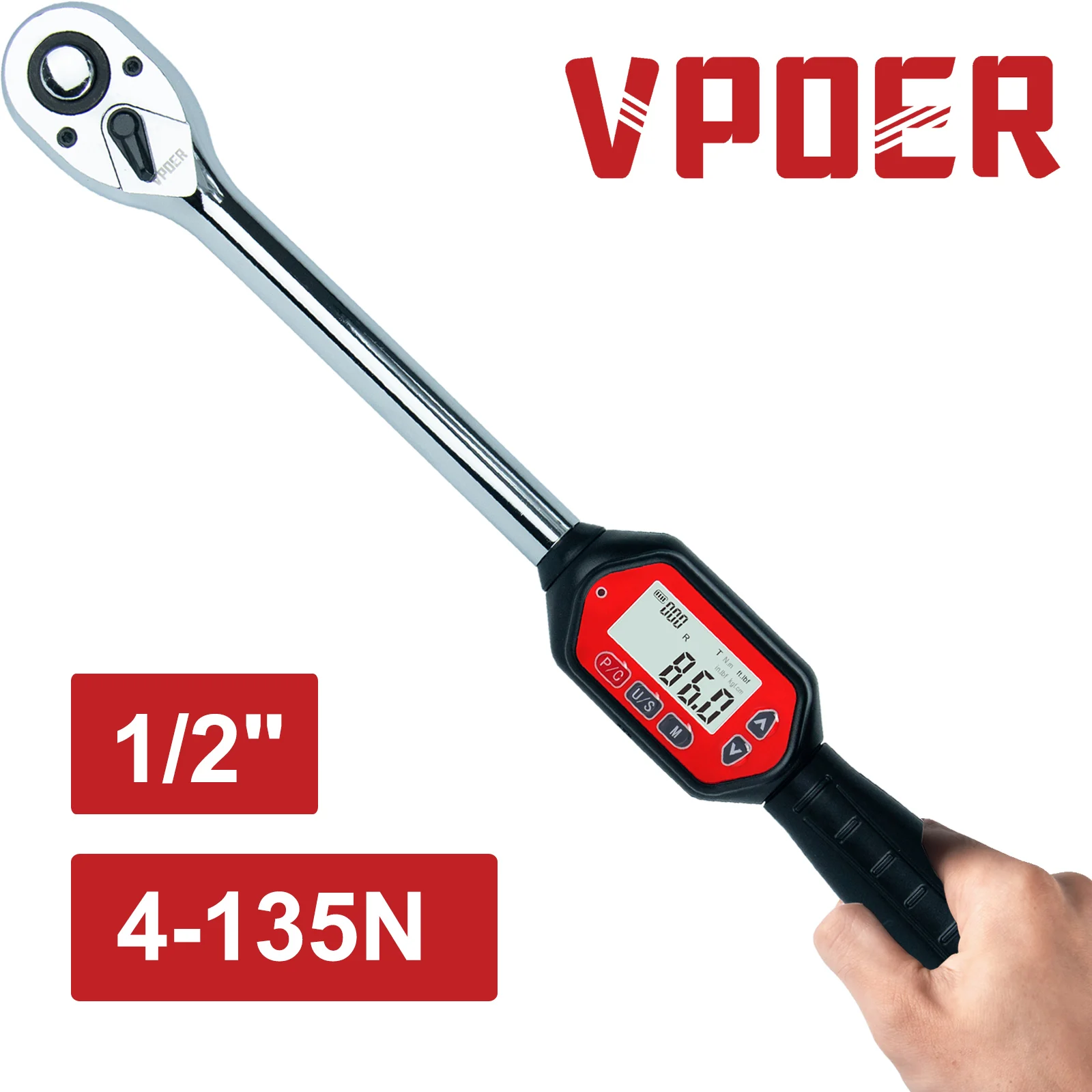 

1/2-inch 4-135 Nm Drive Digital Torque Wrench , 2.9-99.6 ft-lbs (35-1194 inch pound) with Buzzer & LED, Calibrated for Car