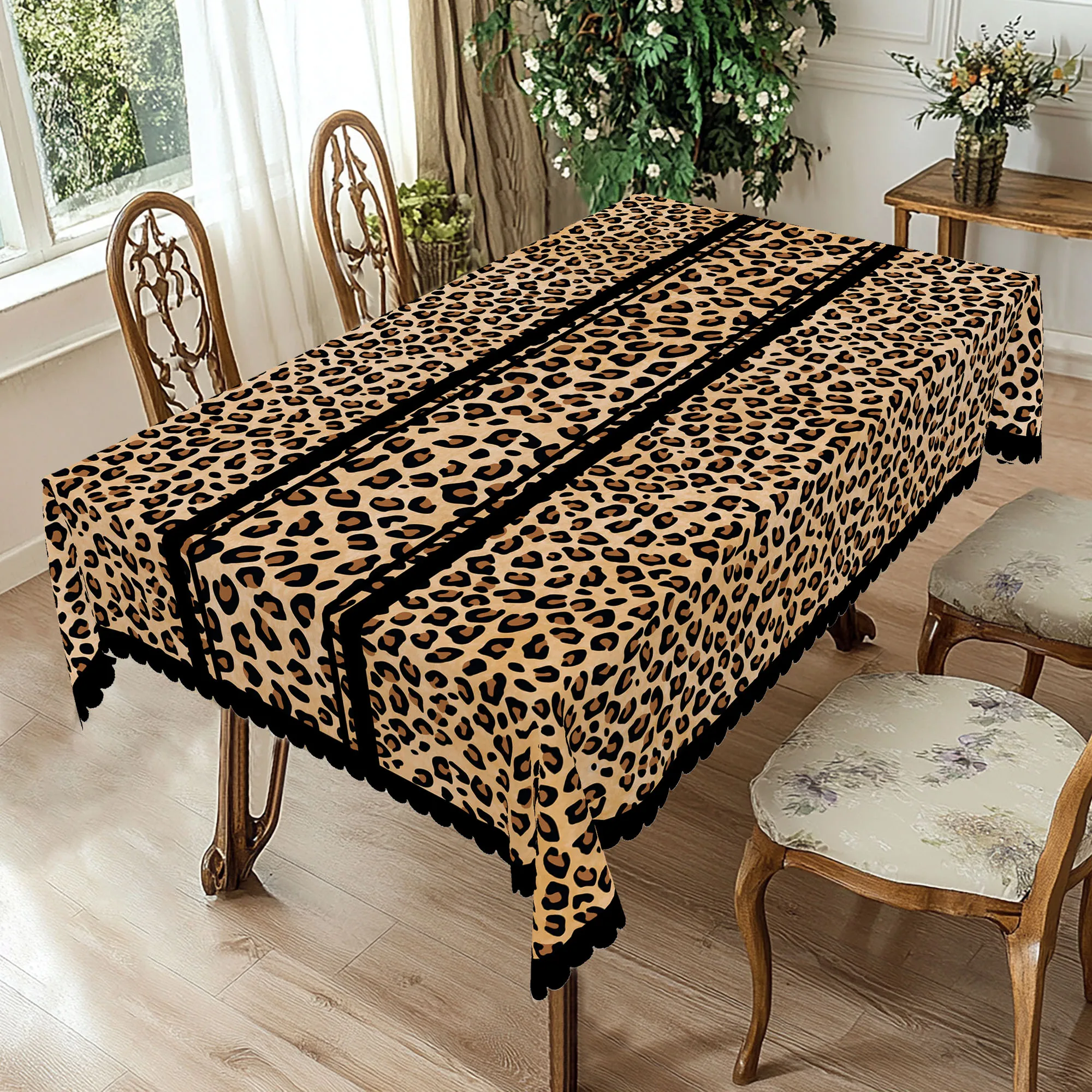 1 Piece Spotted Leopard Print Round Tablecloth, Black Brown Leopard Print Rectangular Tablecloth, Party Tablecloth, Home Table Decoration, Courtyard Camping Table Decoration, Table Cover for Daily Home Kitchen, Restaurant Terrace Indoor and Outdoor Use