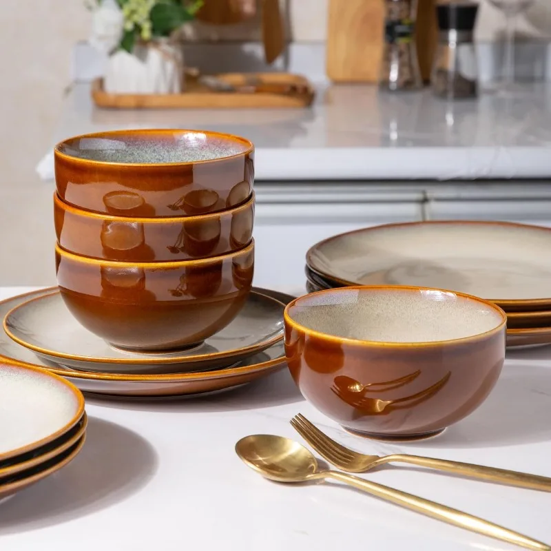 Dinnerware Sets,Stoneware Coupe Plates and Bowls Sets,Highly Chip and Crack Resistant