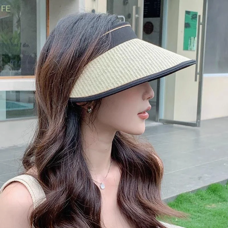 [F] Empty Top Women Girls Visors Casual Foldable UV Protection Beach Hat Straw Cap Sun Hats Sunshade