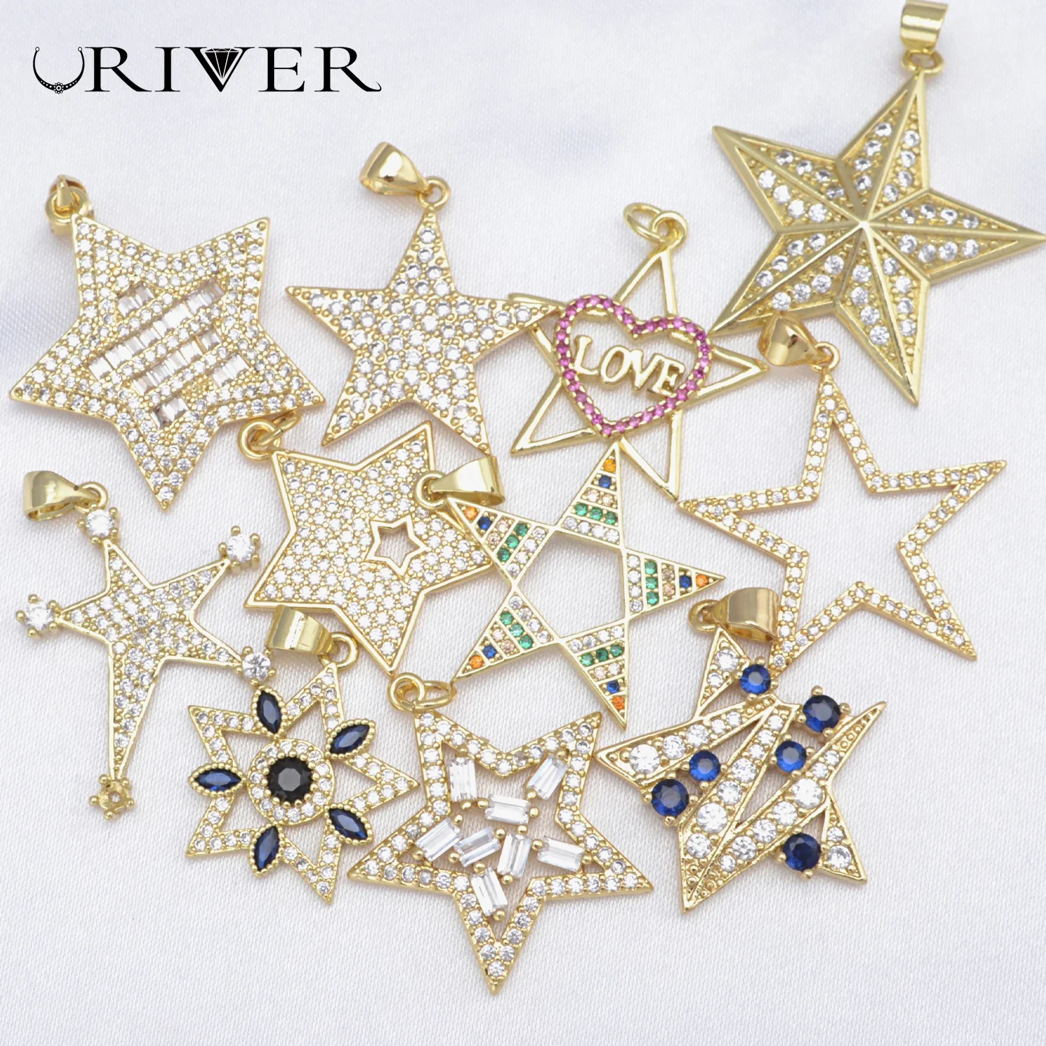 LJRIVER 4 Pcs Pendants Stars Topics Charms for DIY Jewelry Making Supplies Pentagram Earrings Necklace Bracelrt Parts Wholesale