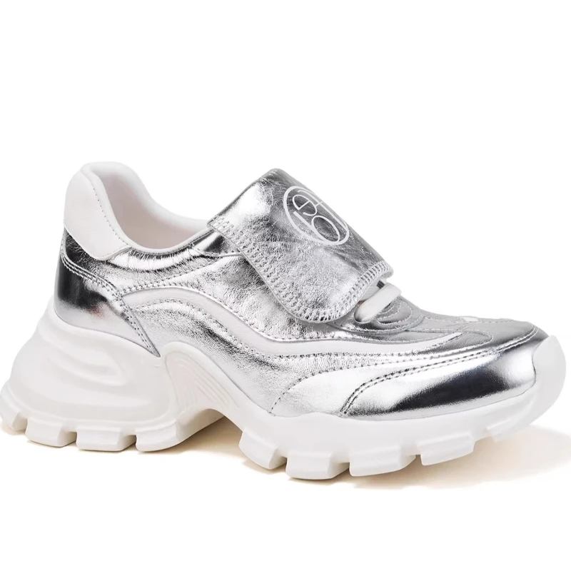 

Genuine Leather Silver Pink Fashion Daddy Shoes Height Increasing Shoes Women's Retro Comfortable Breathable Casual Sports Shoes