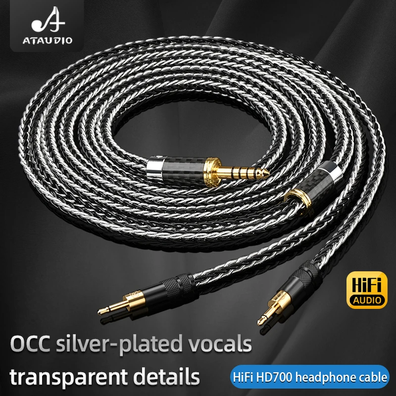 

ATAUDIO HiFi Headphone Cable Hi-end 16 Shares OCC Silver Plated with Gold Plated Jack Cable for HD700 Players Earphones