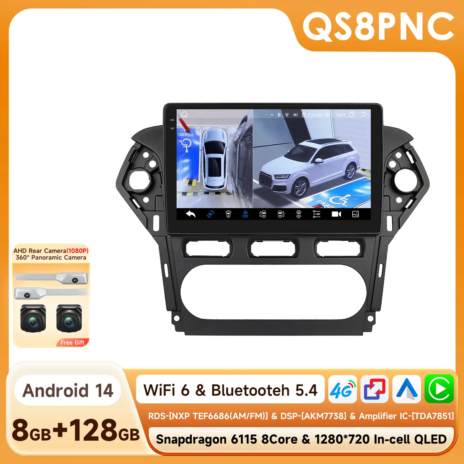 Carplay Android Auto Smart Screen voor Ford Mondeo MK4 2010 - 2014 autoradio GPS multimediaspeler 2DIN 360 camera 6115 Octa Core Bluetooth head unit