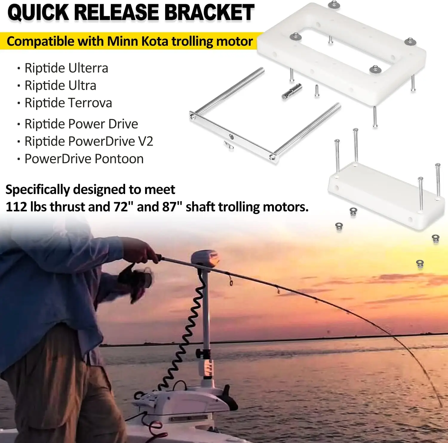 MX 1854054 RTA-54 fit for Riptide Electric Steer Trolling Motor Composite Quick Release Bracket Mount