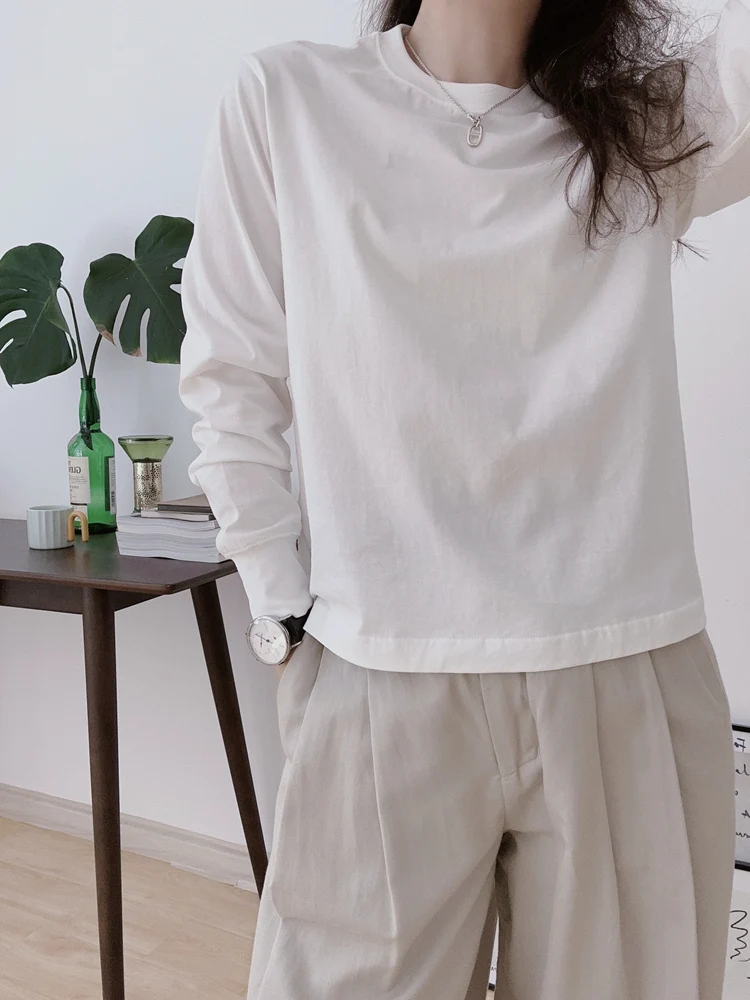 

Белая хлопковая длинная футболка Sve round Ne, женская базовая футболка, повседневная, свободная посадка, весна-лето Faion Bla White