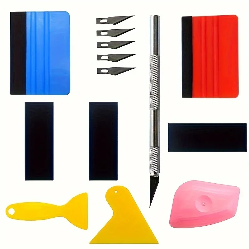 Kit de herramientas profesional para teñir ventanas de coche, escurridor de fieltro, raspador y hoja de seguridad, escurridor de forma especial, 14 Uds.