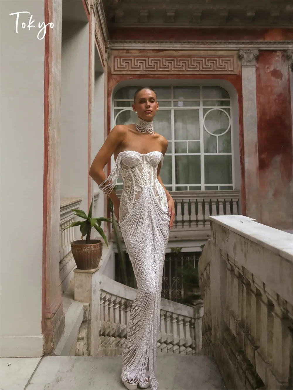 

Tokyo Customized Elegant Sweetheart Neck Wedding Dresses Sleeveless Lace Bridal Gowns White Mermaid Floor-Length Wedding Gowns