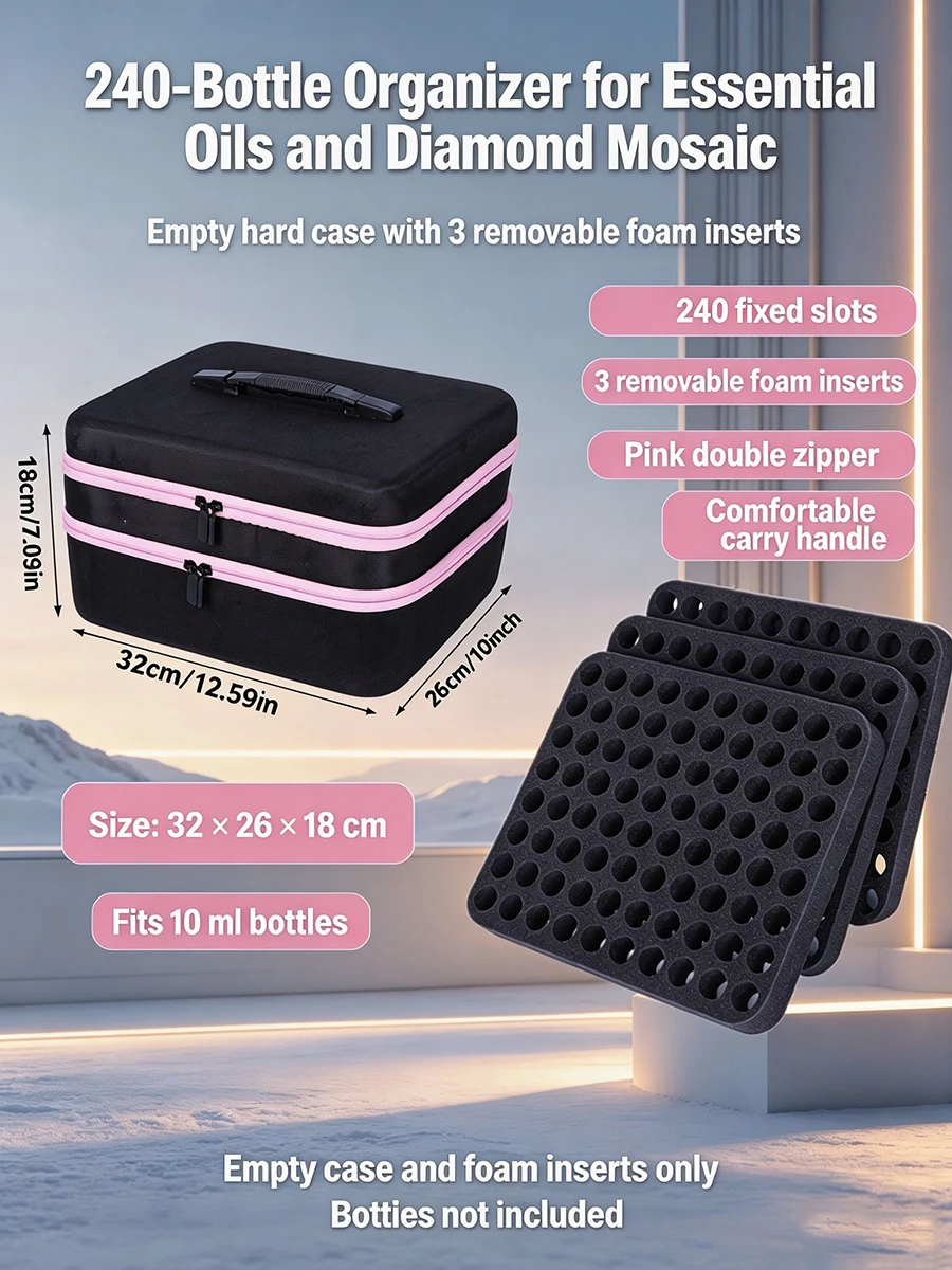 240/420 Slot Diamond Painting Storage Box - Cross Stitch Organizer, Portable Box with Sponge Compartment, (excluding Bottles)