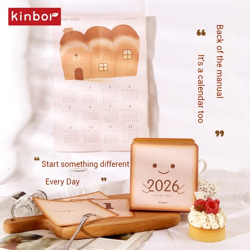 Mini Bread 2026 Calendars Creative Office Desktop Ornament Calendar Simple Cute Ins Literary Notebook Monthly Desk Calendar 2026