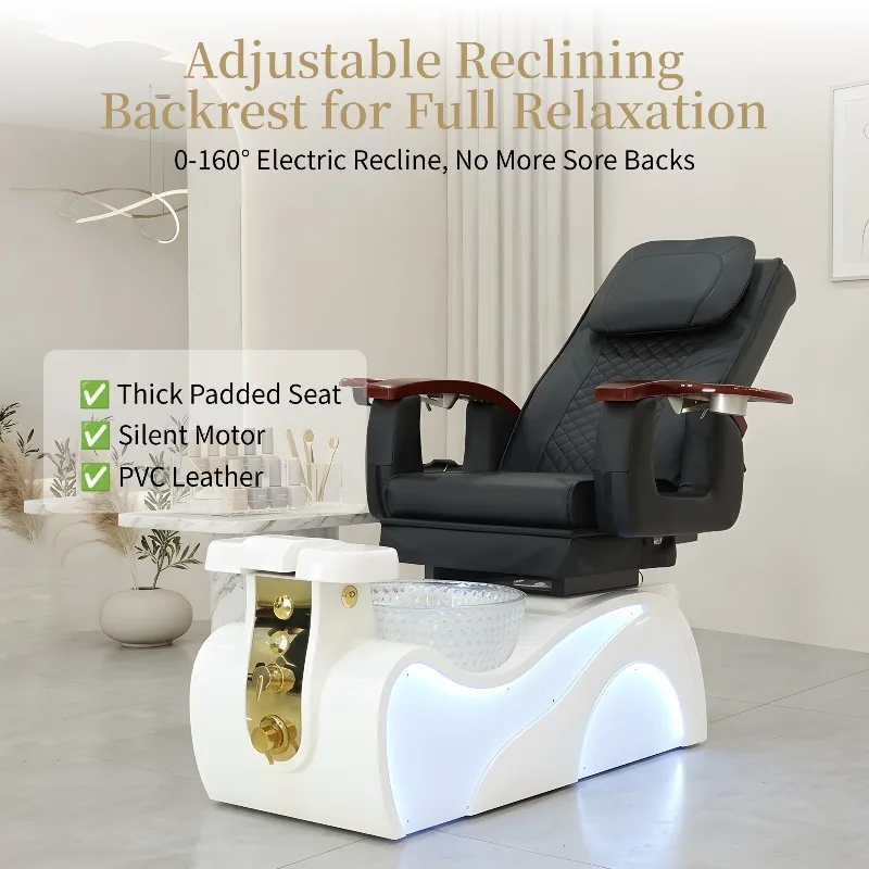 Luxury Ceramic Glass Pedicure Spa Chair 4 Sets Kneading Massage LED Base Strip Factory Direct Customizable Color Professional