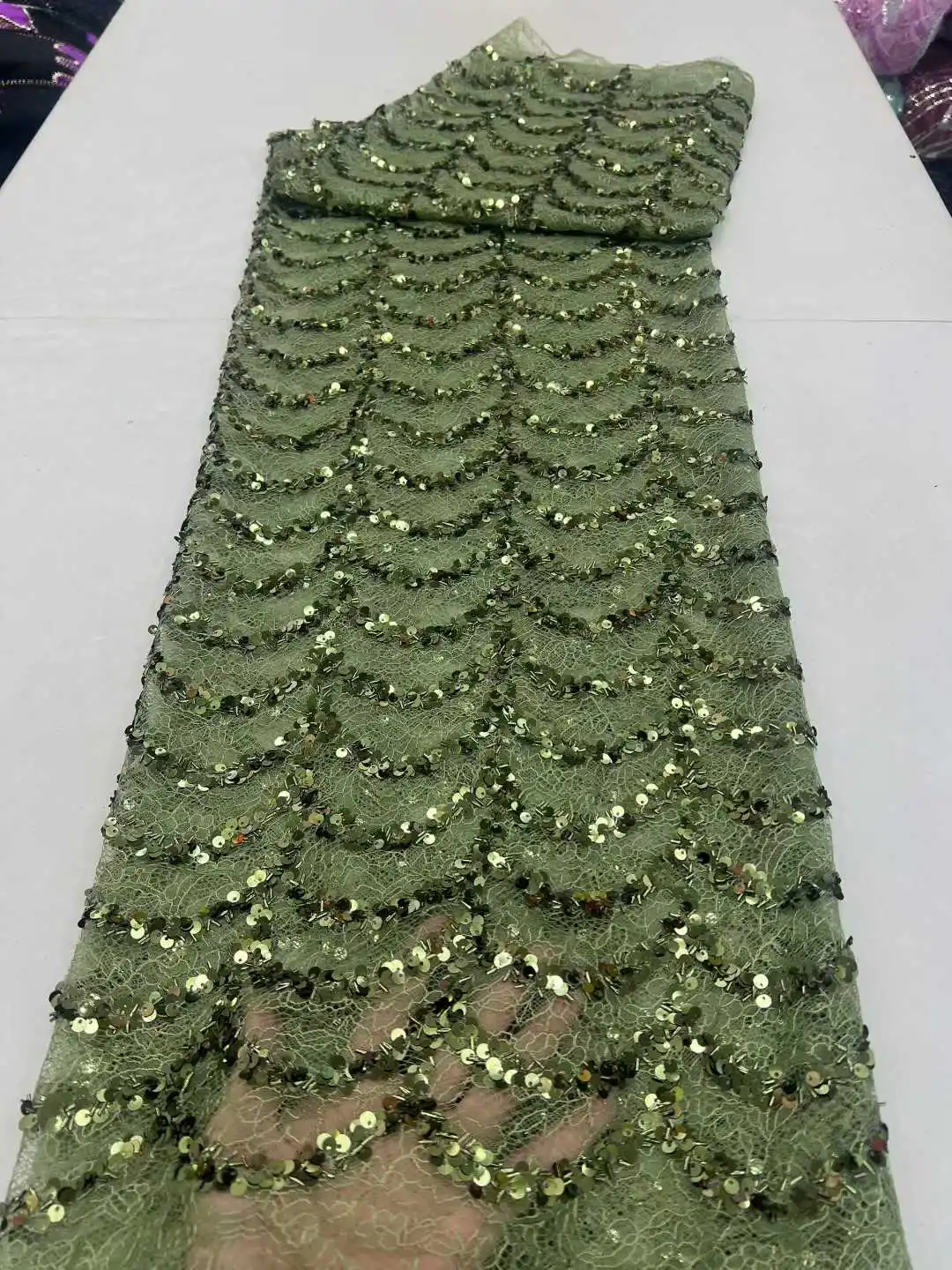 Popular High Quality Delicate Eligant Soft Embroiderd Sequined Tulle Lace Fabric For Wedding Evening Dress U_Ge3598