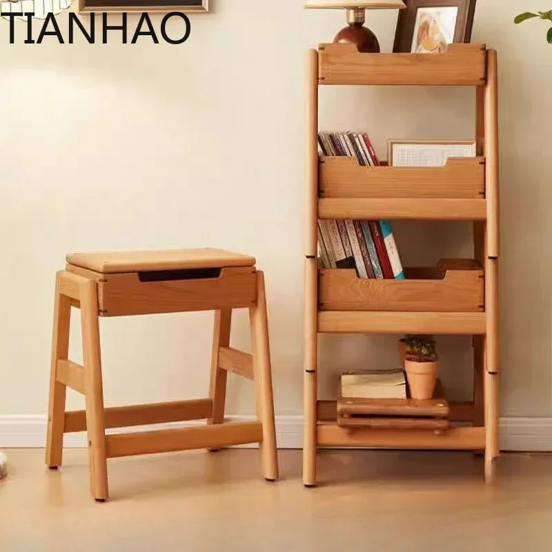 Wooden Stools Ottomans Storage Living Room Modern Stool with Storage Space Multifunctional Footrest Bedroom Furniture Decorative