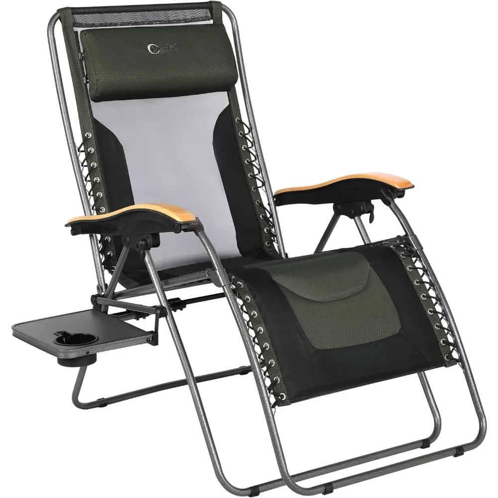 

Oversized Mesh Back Zero Gravity Reclining Patio Chairs, XL Padded Seat Folding Patio Lounge Chair with Adjustable Pillows and