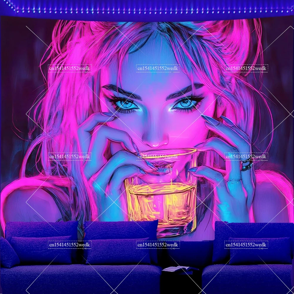 Cool Girl Blacklight Tapestry  - Aesthetic Tapestry 评论和价格