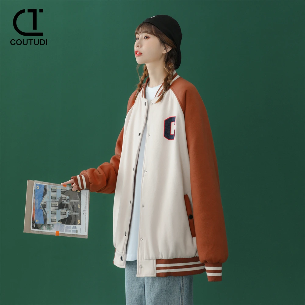 COUTUDI-Chaqueta de béisbol Harajuku para mujer, ropa de calle coreana, chaquetas Bomber, uniforme de pareja, abrigos deportivos de gran tamaño