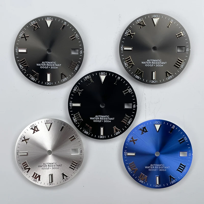 28.5mm Sunray Roman Numeral NH35 Dial Green Luminous No Logo Watch Dial Accessories For NH35NH36 Movement Watch Replacement Part