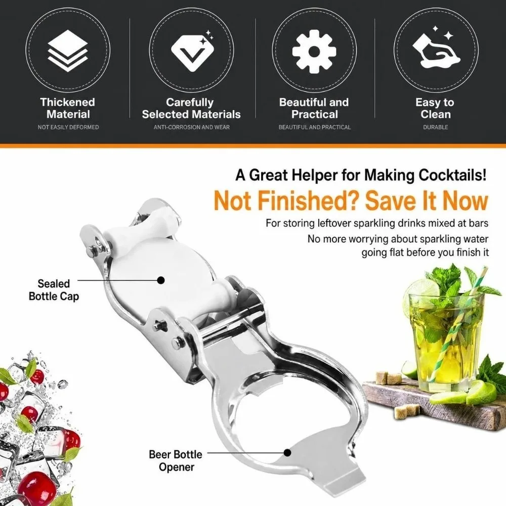 Multi Function Bottle Stopper Cap Air Tight Seal Built-In Opener Folding Bottle Opener Reusable Leak Proof Beverage Bottle Plug
