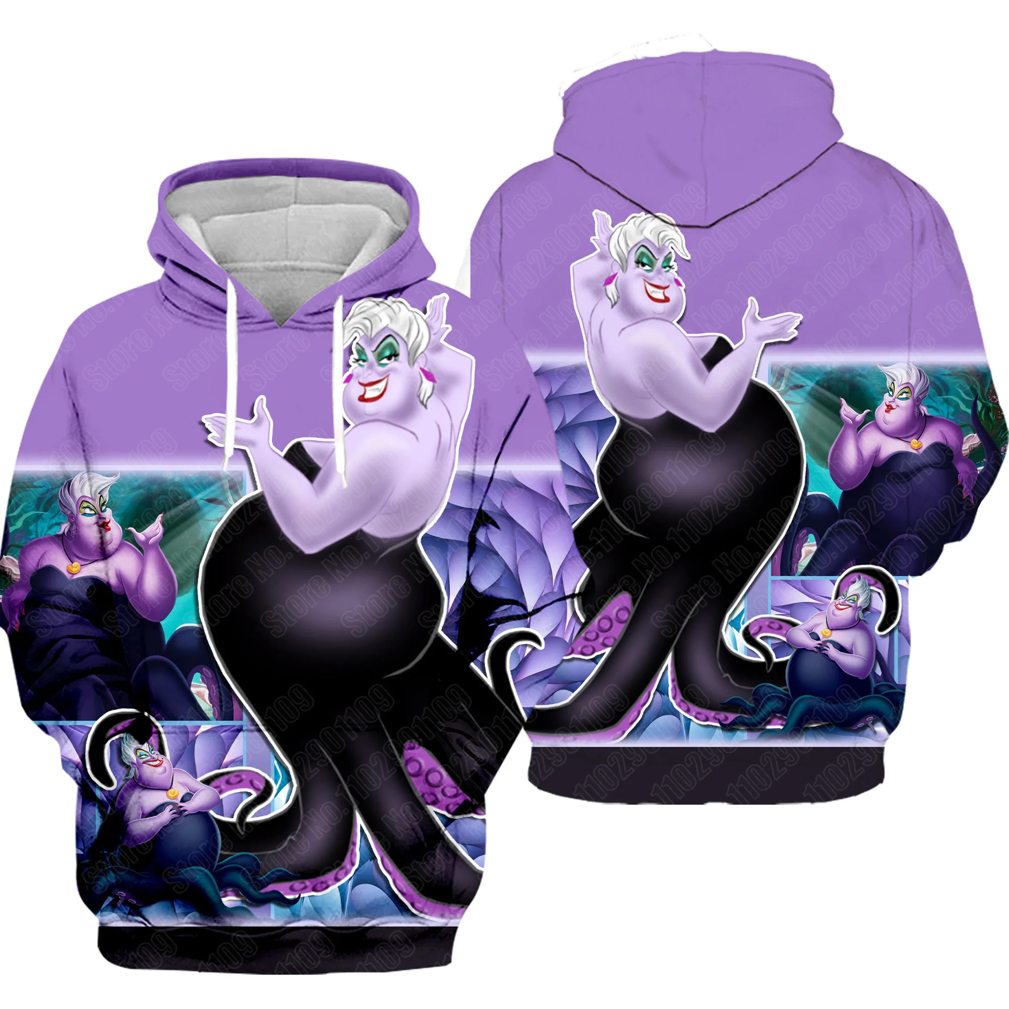 Spring and Autumn Disney Ursula Christmas 3D Hoodies Men and Women Casual Sports Pullover Zipper Jacket Street Fashion 2025