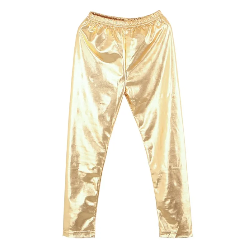 Spring Autumn Girls Pants Party Kids Clothes Glossy Metallic Elastic Leggings Dance Pants Hip Hop Trousers Dancewear Sweatpant