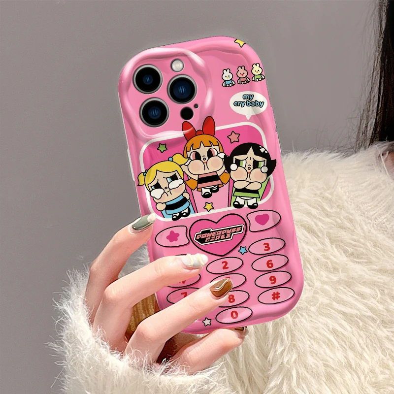 Cartoon The P-Powerpuffs G-Girls per Apple iPhone 15 14 13 12 11 XS XR X Pro Max Plus custodia morbida per telefono con olio ondulato