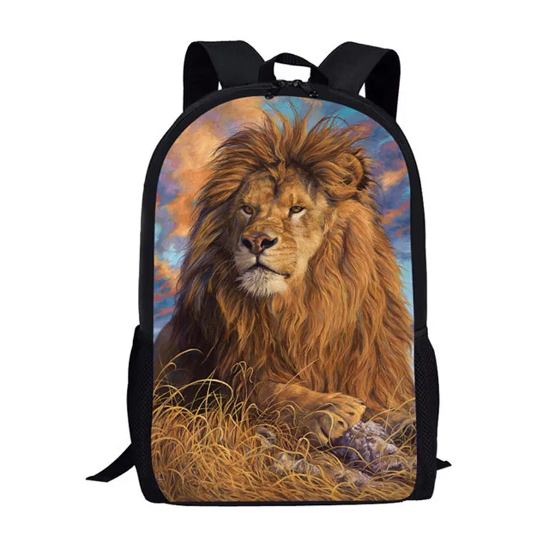 Mochilas escolares con estampado de León y animales salvajes en 3D para niños y niñas, morral grande informal de 16 pulgadas, a la moda