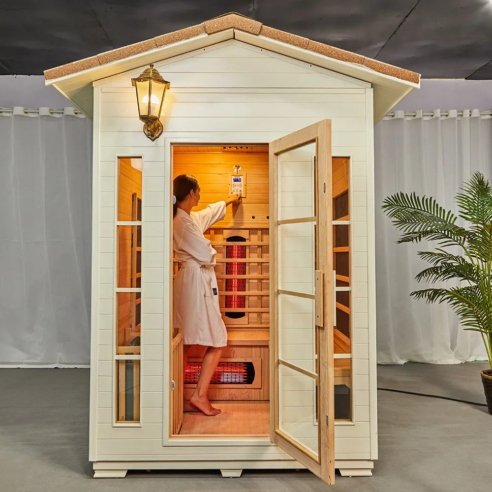 Canadian Hemlock Red Cedar Outdoor Infrared Sauna Room with Sauna Stove for 4 People