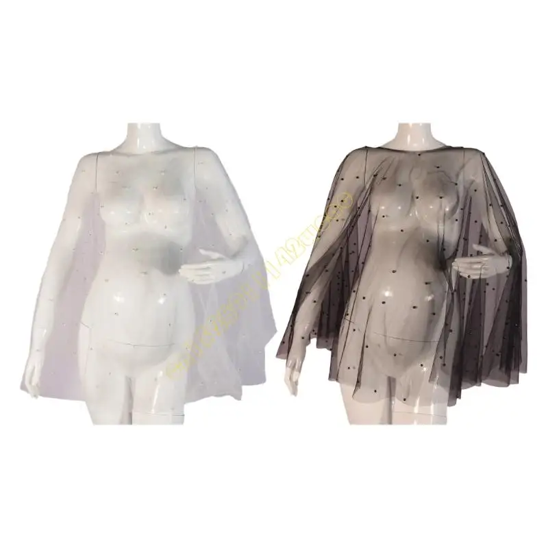 

Stylish Pregnant Photography Cape Cloak Props Feature Sheer Fabric and Secure Pearls Embellishments for DXAD
