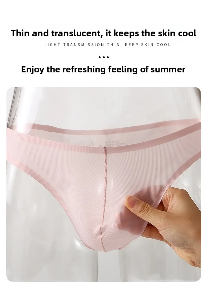 Calzoncillos de hombre de cintura baja, sexy, de seda helada, sin costuras, ligeros y transpirables para verano, con diseño de triángulo pequeño.