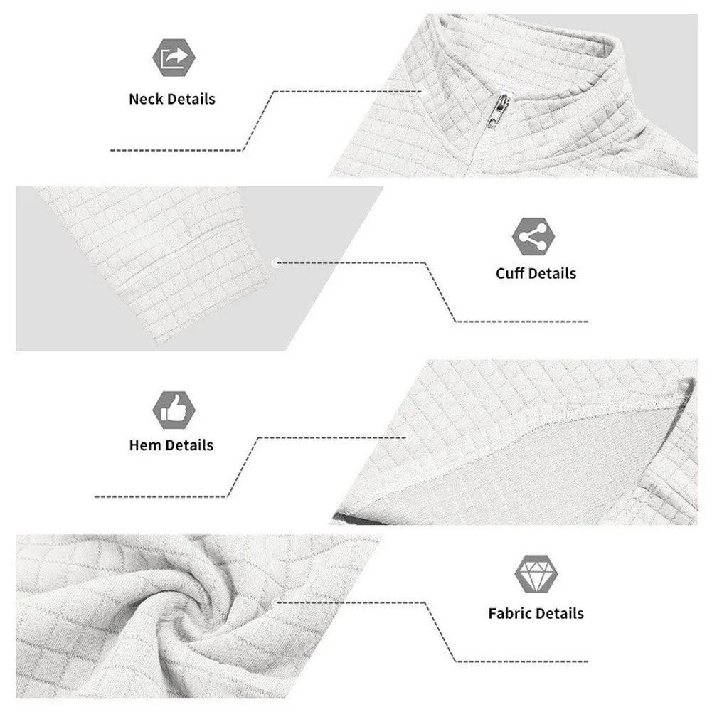 Long Sleeve Men's Half Zip Pullover Built with Stand Collar Support and Surface-Level Jacquard Checkered Detail