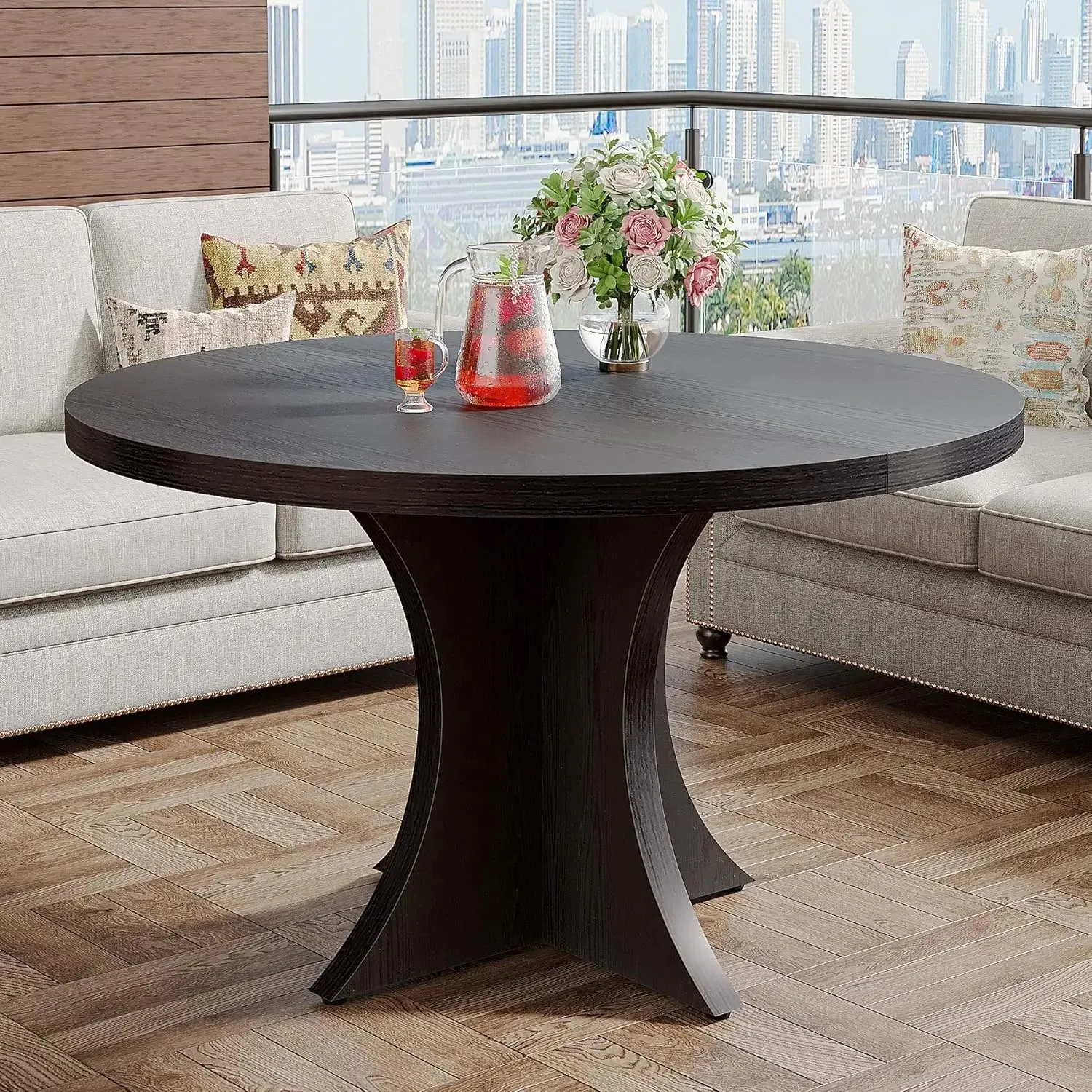 #LITTLE TREE Round Dining Table for 4-6, 47.24-Inch Farmhouse Kitchen Table, Small Dinner Table for Dining Room
