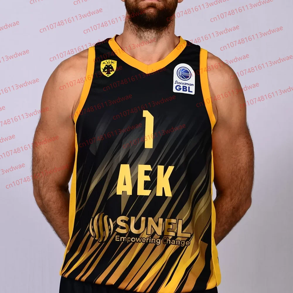 طقم جيرسي رياضي لكرة السلة اليونانية سريع الجفاف AEK BC جيرسي كرة السلة جيرسي كرة السلة #1