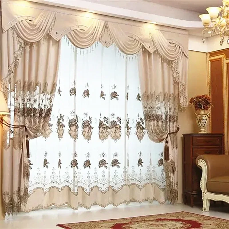 European Style Water-soluble Embroidered Curtains Curtains for Living Room Bedroom Dining Room French Window Balcony Curtains