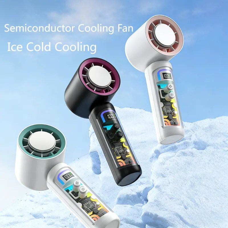 

Handheld Cooling Turbo Fan Adjustable Wind Speed From 1-100 LED Display USB Rechargeable 3000mAh Battery Semiconductor Cooling