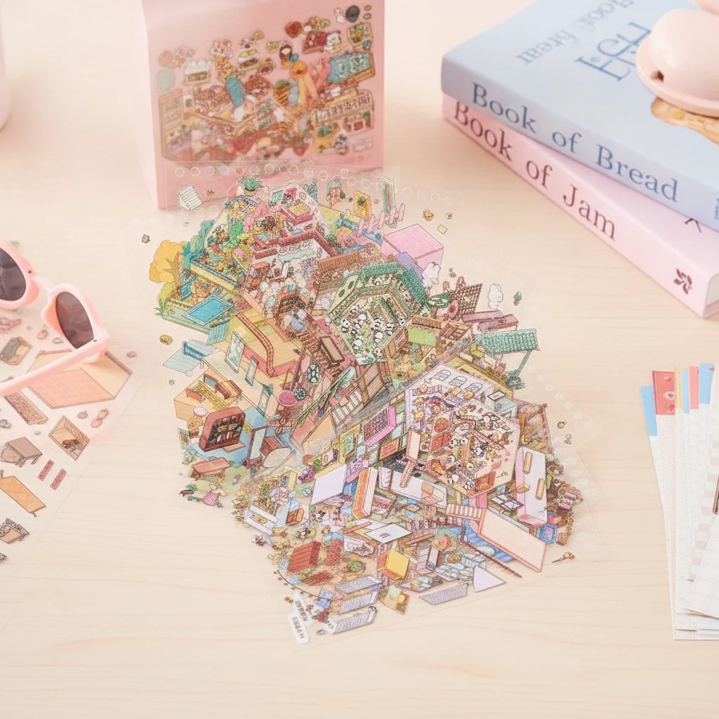 PET Miniature Landscape Sticker Collection Decompression Visual Stacking 3D Landscape Sticker Coil Binding DIY Toy Game Stickers