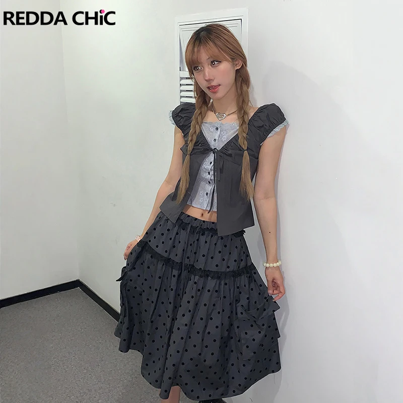 

REDDACHiC Grunge Gray Long Women Skirt Acubi Fashion Polka Dots Elastic Waist Loose Big Pockets Cargo Skirt Y2K Summer Clothes