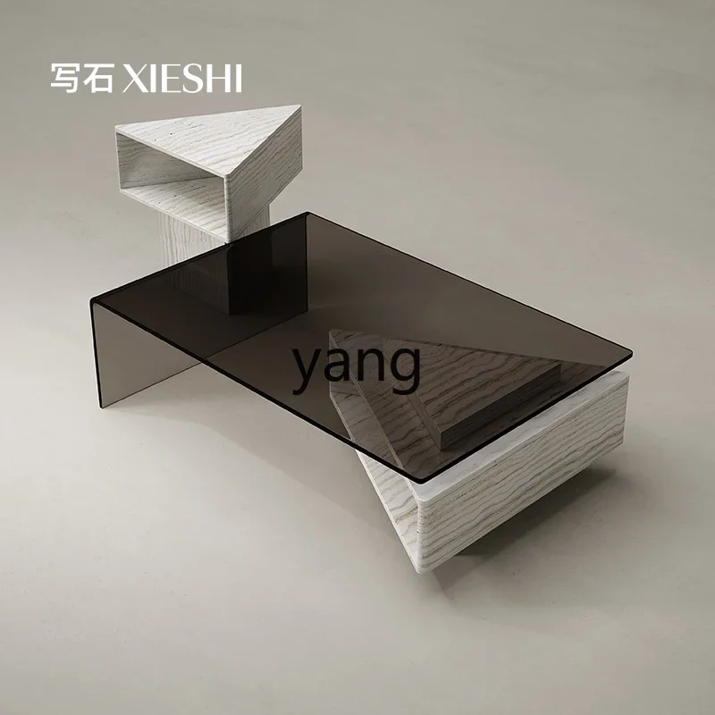 Lcx  natural marble coffee table light luxury minimalist small apartment living room rectangular telescopic