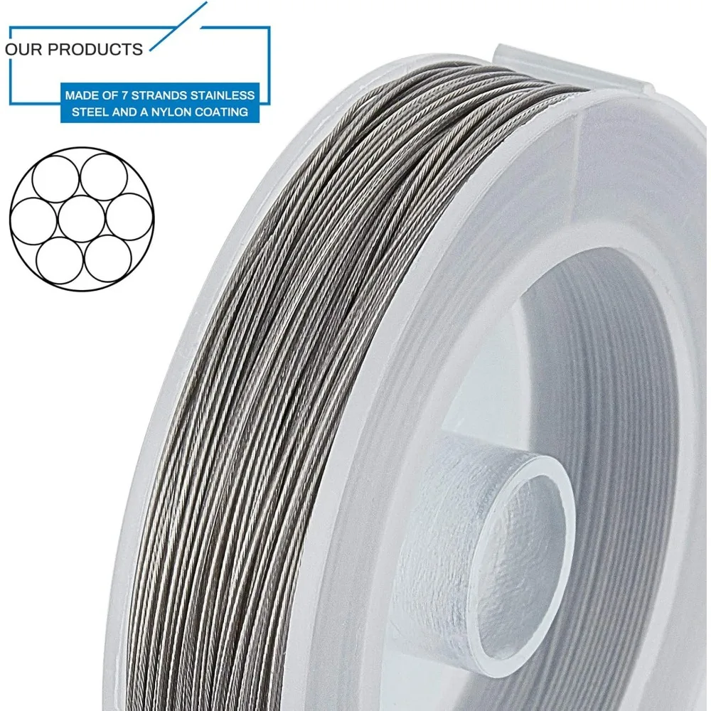 7 Strands 260FT 0.46MM Stainless Steel Bead String Wire Tarnish Resistant Steel Wire for Necklace Bracelet Making Making Kit