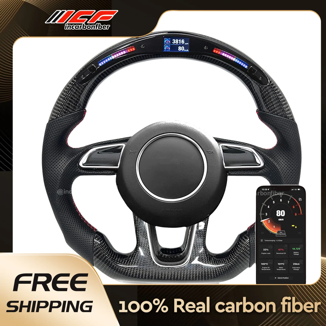 Carbon Fiber LED Steering Wheel for Audi SQ5 Leather Half Punch Steering Wheel Improve Driving Experience