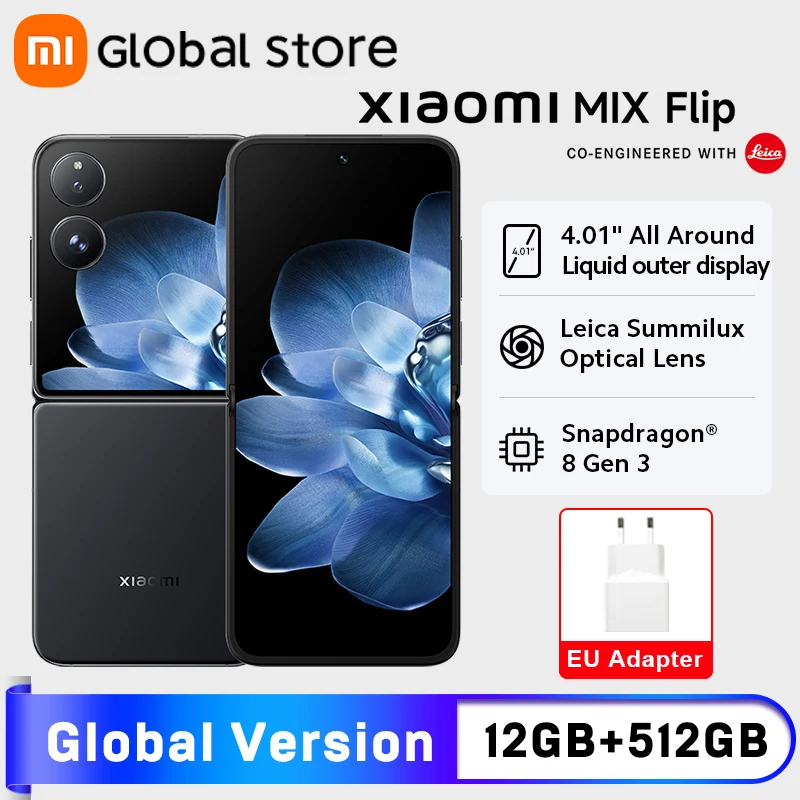 Global Version Xiaomi MIX Flip Smartphone 12GB RAM 512GB ROM Snapdragon 8 Gen 3 CPU 50MP Leica Camera Foldable Display