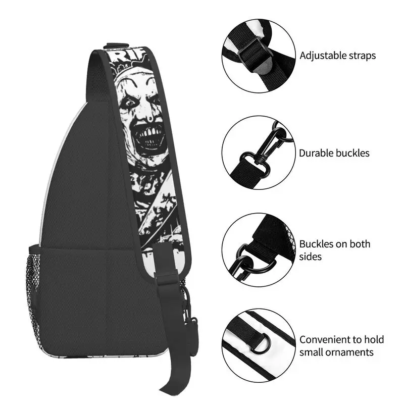 Terrifier Crossbody Sling Backpack Men Custom Horror Movie Halloween Clown Shoulder Chest Bag per viaggi escursionismo Daypack