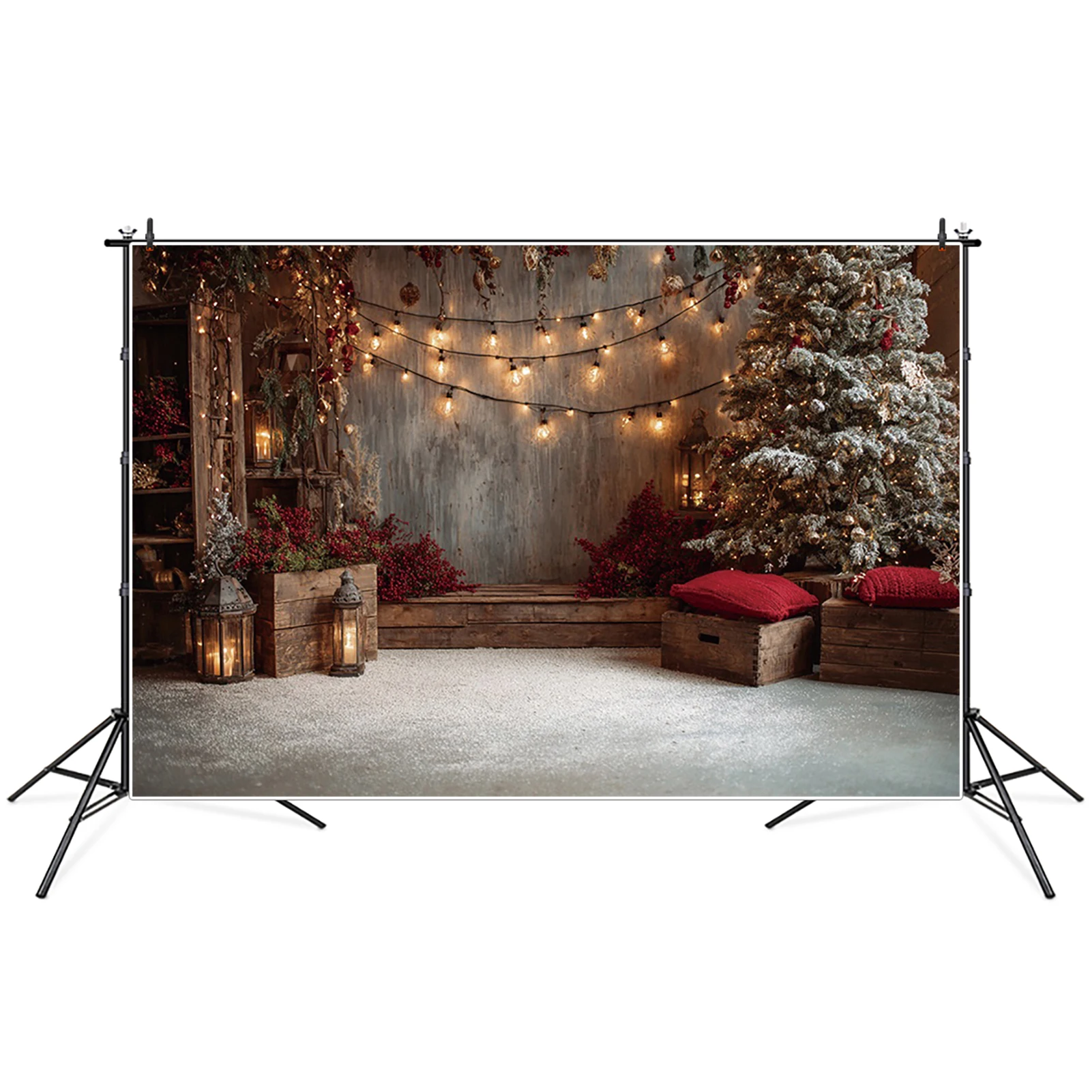 

MOON.QG Wooden Box Christmas Candles Lights Xmas Trees Photography Background Backdrop Party Decorations Child Accessories