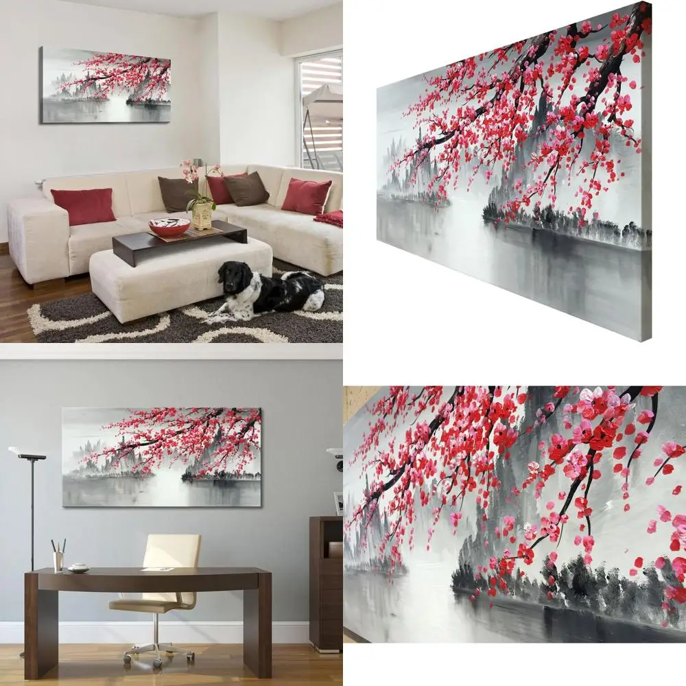 

Традиционная китайская розовая картина маслом сливы на холсте, современное черно-белое пейзажное искусство