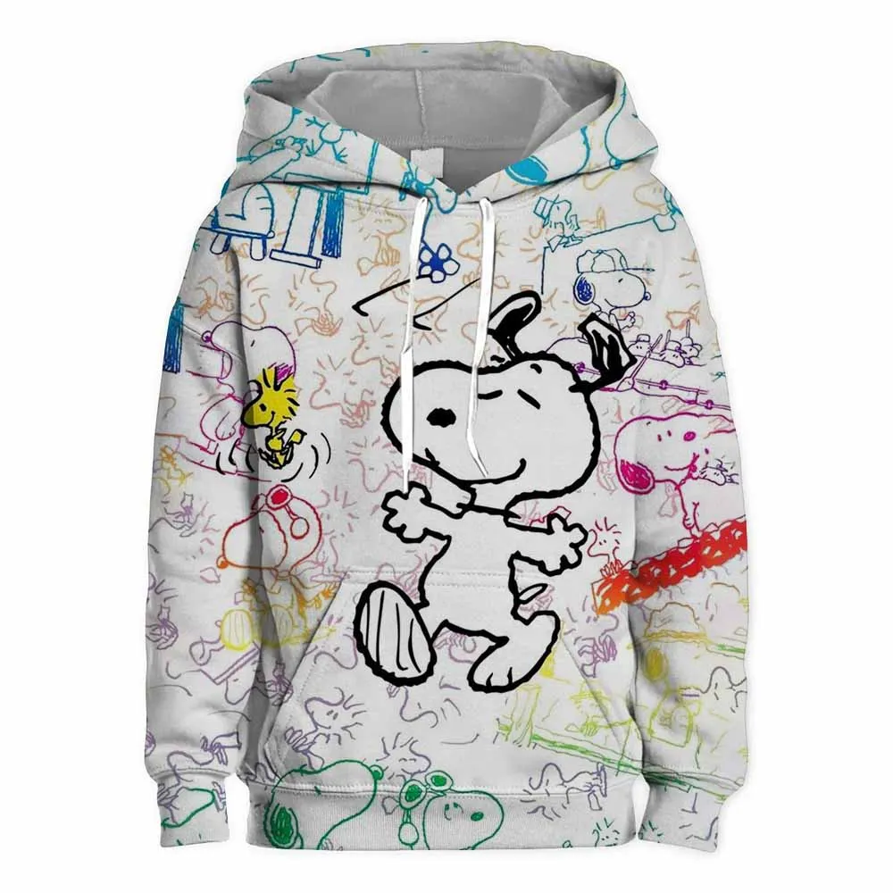 Snoopy White Cartoon Anime Children Pullover Tops 2024 New Fashion Boy Girl Kids Hoodies Spring Autumn Children's Sweatshirt