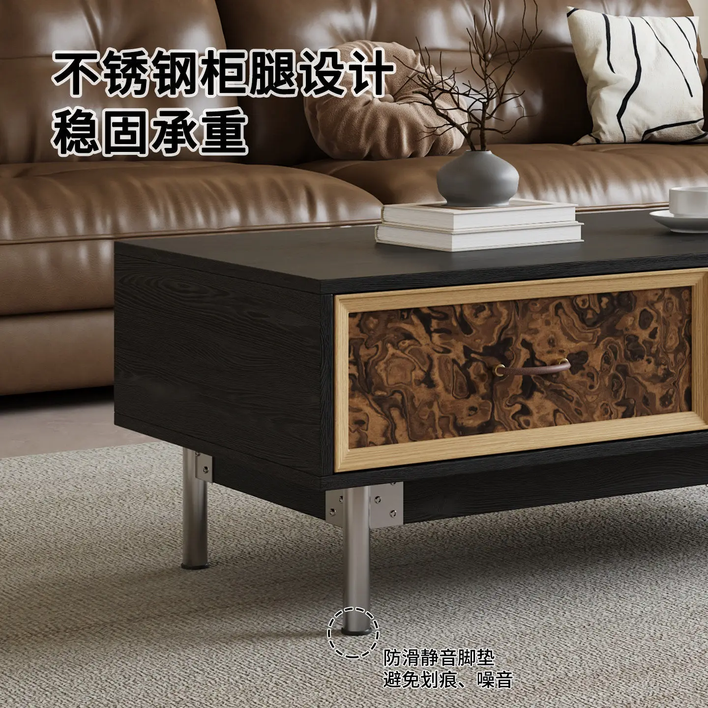 Minimalist ash wood solid wood coffee table living room household storage four pumping high sense