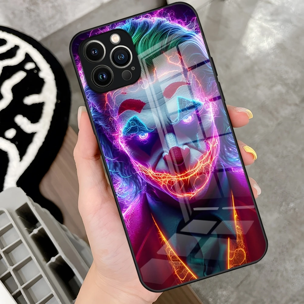 Happy Face Joker Phone Case For IPhone 16 15 Pro 14 13 12 11 Mini X XS XR Max 6 8 Plus SE 2020 Glass Design Cove